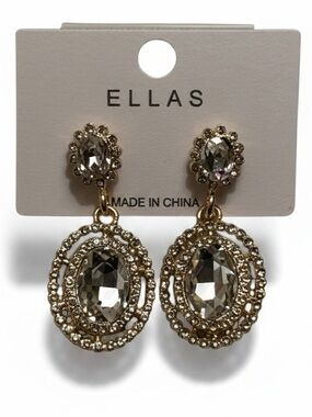 Ella Gold Oval Crystal Drop Earrings - Clear